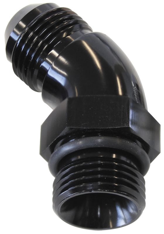 Aeroflow Performance With Jam Nut, Black Finish Aeroflow 45° ORB to Male AN Full Flow Adapter -16 ORB to -16AN AF902-16BLK SR