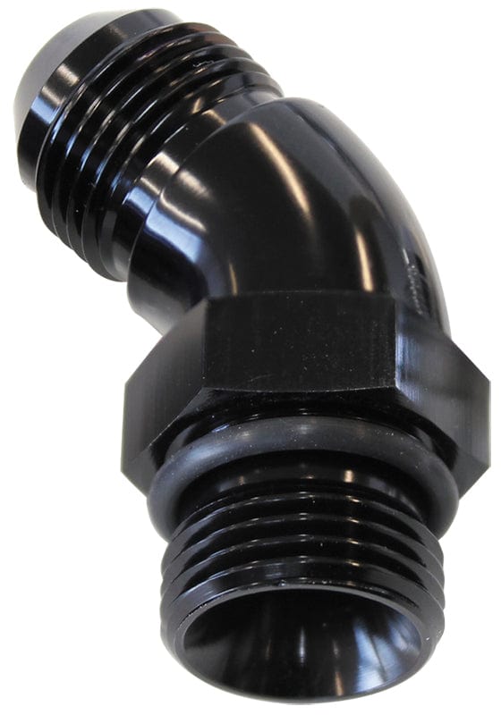 Aeroflow Performance With Jam Nut, Black Finish Aeroflow 45° ORB to Male AN Full Flow Adapter -6 ORB to -4AN AF902-04-06BLK SR