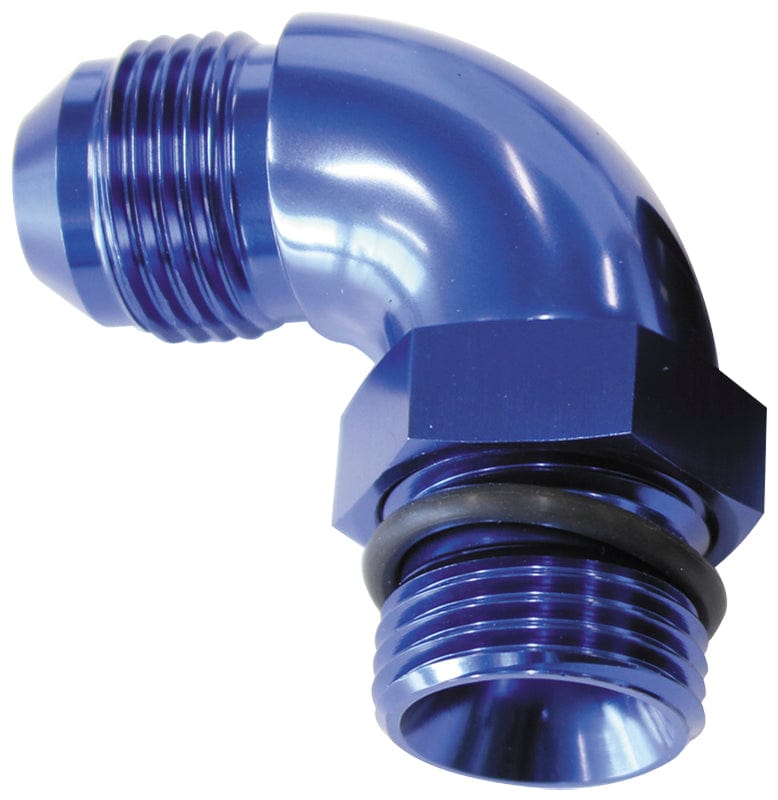 Aeroflow Performance With Jam Nut, Blue Finish Aeroflow 90° ORB to Male AN Full Flow Adapter -3 ORB to -3AN AF903-03 SR