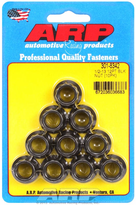ARP 1/2" UNC Thread, 9/16" Socket (2-Pack) ARP fasteners 12-Point Nut, Chrome Moly Black Oxide AR301-8342 SR