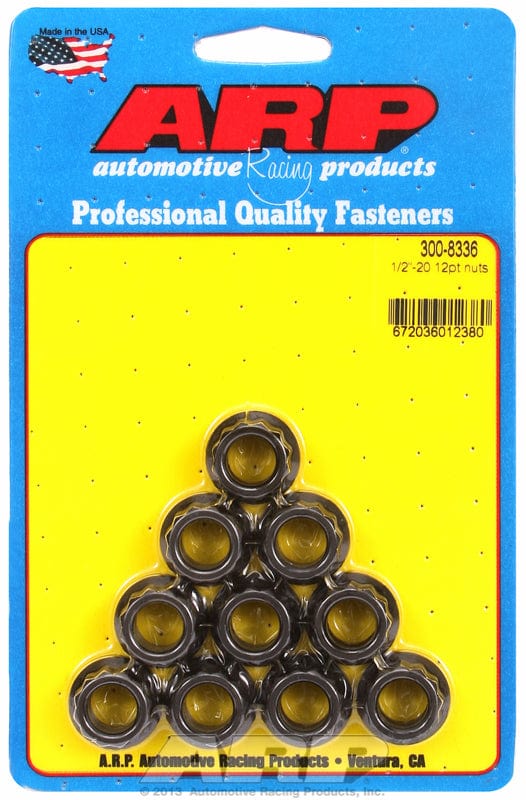 ARP 1/2" UNF Thread, 5/8" Socket (10-Pack) ARP fasteners 12-Point Nut, Chrome Moly Black Oxide AR300-8336 SR