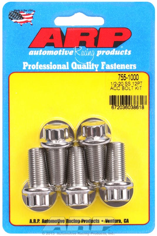 ARP 1/2" UNF x 1.000" UHL With 9/16" Socket Head ARP fasteners 5-Pack Bolt Kit, 12-Point Head S/S AR755-1000 SR