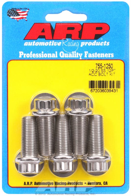ARP 1/2" UNF x 1.250" UHL With 9/16" Socket Head ARP fasteners 5-Pack Bolt Kit, 12-Point Head S/S AR755-1250 SR