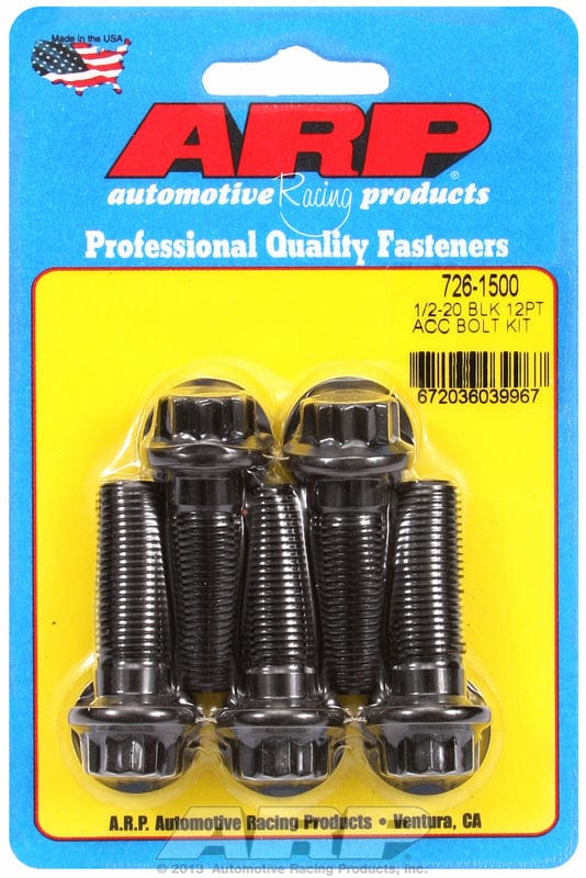 ARP 1/2" UNF x 1.500" UHL With 9/16" Socket Head ARP fasteners 5-Pack Bolt Kit, 12-Point Head Black Oxide AR726-1500 SR