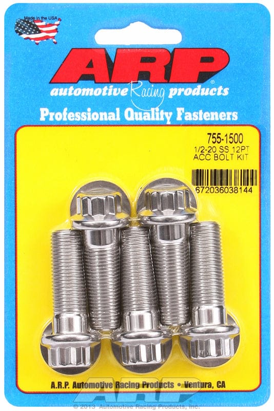 ARP 1/2" UNF x 1.500" UHL With 9/16" Socket Head ARP fasteners 5-Pack Bolt Kit, 12-Point Head S/S AR755-1500 SR