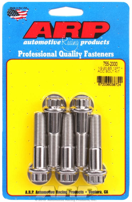 ARP 1/2" UNF x 2.000" UHL With 9/16" Socket Head ARP fasteners 5-Pack Bolt Kit, 12-Point Head S/S AR755-2000 SR