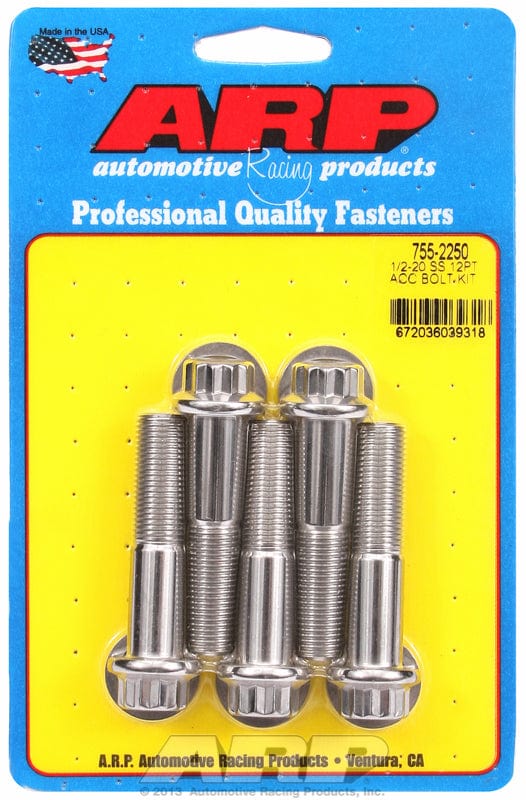 ARP 1/2" UNF x 2.250" UHL With 9/16" Socket Head ARP fasteners 5-Pack Bolt Kit, 12-Point Head S/S AR755-2250 SR