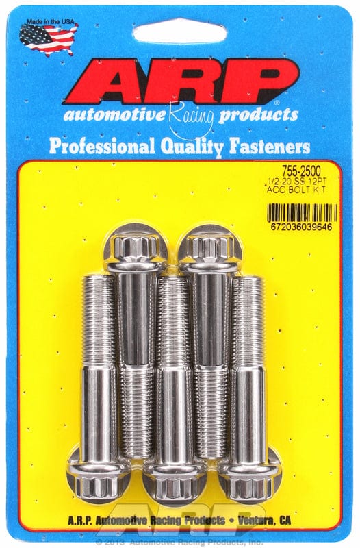 ARP 1/2" UNF x 2.500" UHL With 9/16" Socket Head ARP fasteners 5-Pack Bolt Kit, 12-Point Head S/S AR755-2500 SR