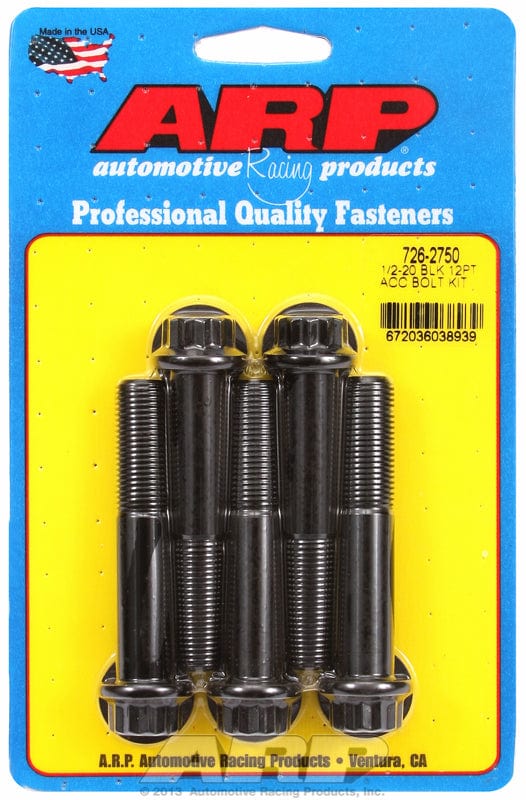 ARP 1/2" UNF x 2.750" UHL With 9/16" Socket Head ARP fasteners 5-Pack Bolt Kit, 12-Point Head Black Oxide AR726-2750 SR