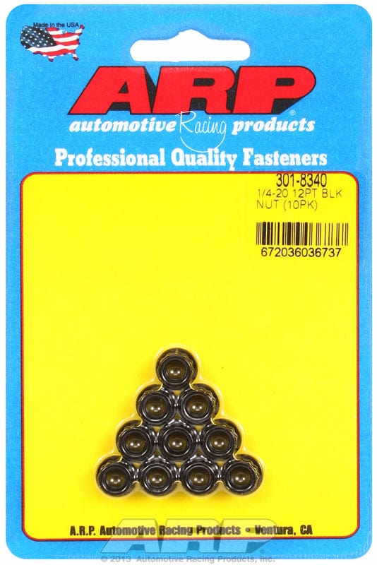 ARP 1/4" UNC Thread, 5/16" Socket (10-Pack) ARP fasteners 12-Point Nut, Chrome Moly Black Oxide AR301-8340 SR