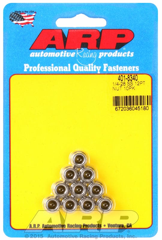 ARP 1/4" UNC Thread, 5/16" Socket (10-Pack) ARP fasteners 12-Point Nut, Polished S/S AR401-8340 SR