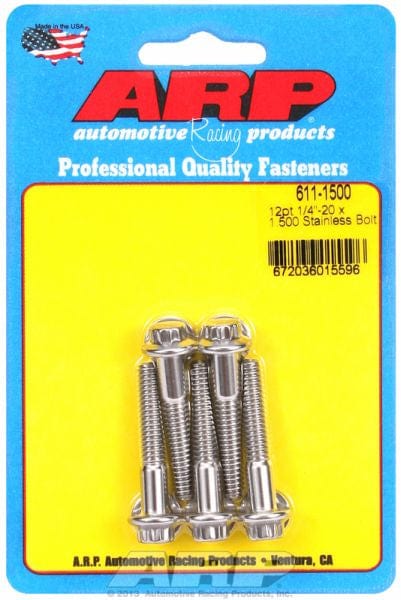 ARP 1/4" UNC x 1.500" UHL With 5/16" Socket Head ARP fasteners 5-Pack Bolt Kit, 12-Point Head S/S AR611-1500 SR