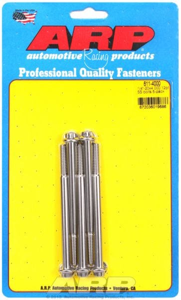 ARP 1/4" UNC x 4.000" UHL With 5/16" Socket Head ARP fasteners 5-Pack Bolt Kit, 12-Point Head S/S AR611-4000 SR