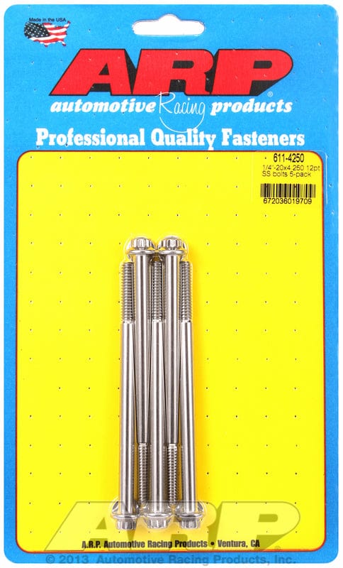 ARP 1/4" UNC x 4.250" UHL With 5/16" Socket Head ARP fasteners 5-Pack Bolt Kit, 12-Point Head S/S AR611-4250 SR
