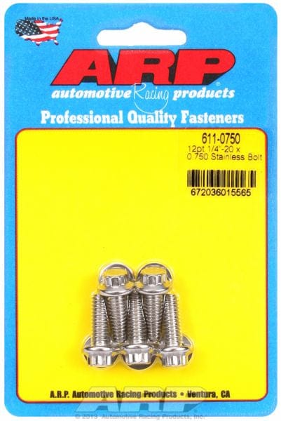 ARP 1/4" UNC x .750" UHL With 5/16" Socket Head ARP fasteners 5-Pack Bolt Kit, 12-Point Head S/S AR611-0750 SR