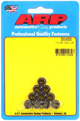 ARP 1/4" UNF Thread, 5/16" Socket (10-Pack) ARP fasteners 12-Point Nut, Chrome Moly Black Oxide AR300-8330 SR