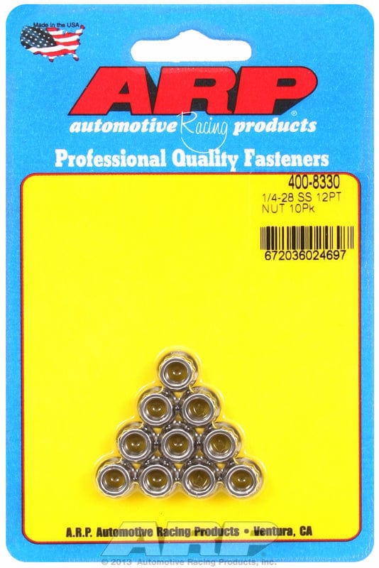 ARP 1/4" UNF Thread, 5/16" Socket (10-Pack) ARP fasteners 12-Point Nut, Polished S/S AR400-8330 SR