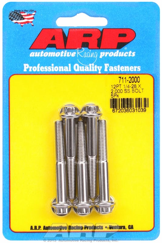 ARP 1/4" UNF x 2.000" UHL With 5/16" Socket Head ARP fasteners 5-Pack Bolt Kit, 12-Point Head S/S AR711-2000 SR