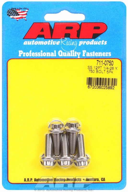 ARP 1/4" UNF x .750" UHL With 5/16" Socket Head ARP fasteners 5-Pack Bolt Kit, 12-Point Head S/S AR711-0750 SR