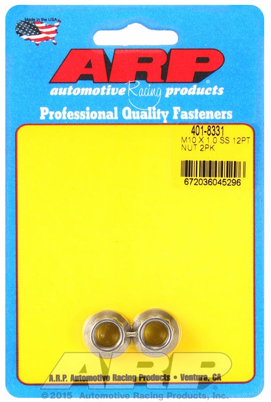 ARP 10mm X 1.00 Thread, 12mm Socket (2-Pack) ARP fasteners 12-Point Nut, Polished S/S AR401-8331 SR