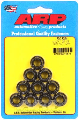 ARP 10mm X 1.25 Thread, 12mm Socket (10-Pack) ARP fasteners 12-Point Nut, Chrome Moly Black Oxide AR300-8364 SR