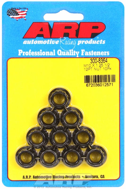 ARP 10mm X 1.25 Thread, 12mm Socket (10-Pack) ARP fasteners 12-Point Nut, Chrome Moly Black Oxide AR300-8364 SR