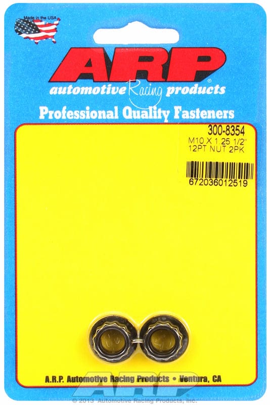 ARP 10mm X 1.25 Thread, 12mm Socket (2 Pack) ARP fasteners 12-Point Nut, Chrome Moly Black Oxide AR300-8354 SR