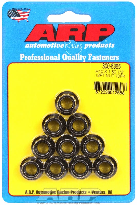 ARP 10mm X 1.50 Thread, 12mm Socket (10-Pack) ARP fasteners 12-Point Nut, Chrome Moly Black Oxide AR300-8365 SR
