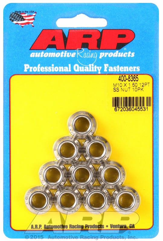 ARP 10mm X 1.50 Thread, 12mm Socket (10-Pack) ARP fasteners 12-Point Nut, Polished S/S AR400-8365 SR