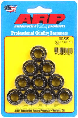 ARP 12mm X 1.25 Thread, 14mm Socket (10 Pack) ARP fasteners 12-Point Nut, Chrome Moly Black Oxide AR300-8337 SR