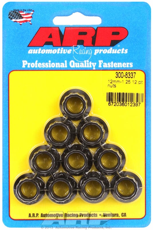 ARP 12mm X 1.25 Thread, 14mm Socket (10 Pack) ARP fasteners 12-Point Nut, Chrome Moly Black Oxide AR300-8337 SR
