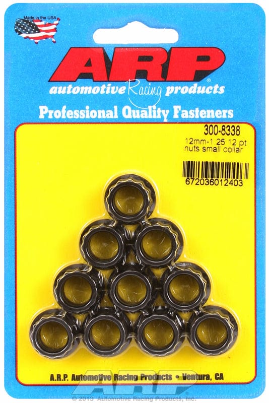 ARP 12mm X 1.25 Thread, 16mm Socket (10 Pack) ARP fasteners 12-Point Nut, Chrome Moly Black Oxide AR300-8338 SR