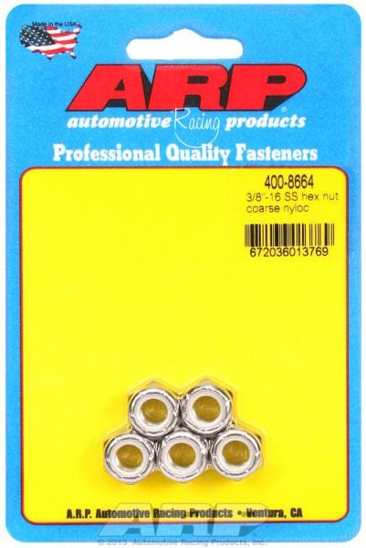 ARP 3/8" UNC Thread (5-Pack) ARP fasteners S/S Hex Nyloc Nuts AR400-8664 SR