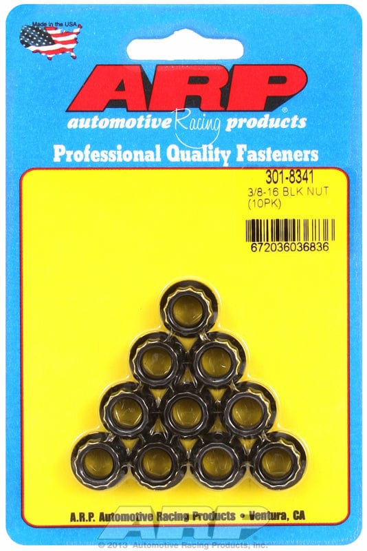 ARP 3/8" UNC Thread, 7/16" Socket (10-Pack) ARP fasteners 12-Point Nut, Chrome Moly Black Oxide AR301-8341 SR