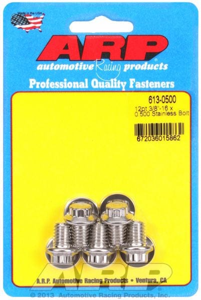 ARP 3/8" UNC x .500" UHL With 3/8" Socket Head ARP fasteners 5-Pack Bolt Kit, 12-Point Head S/S AR613-0500 SR