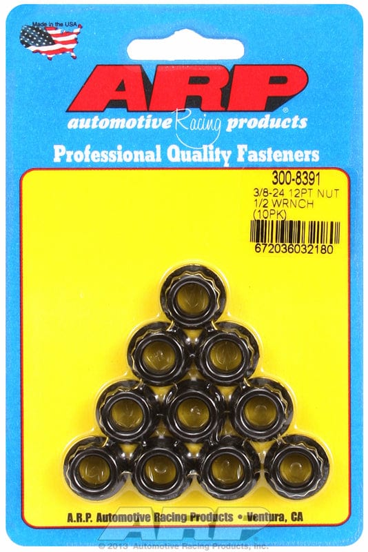 ARP 3/8" UNF Thread, 1/2" Socket (10-Pack) ARP fasteners 12-Point Nut, Chrome Moly Black Oxide AR300-8391 SR