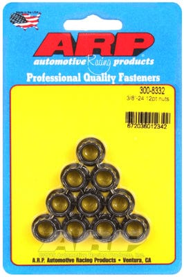 ARP 3/8" UNF Thread, 7/16" Socket (10-Pack) ARP fasteners 12-Point Nut, Chrome Moly Black Oxide AR300-8332 SR