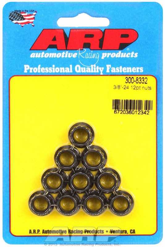 ARP 3/8" UNF Thread, 7/16" Socket (10-Pack) ARP fasteners 12-Point Nut, Chrome Moly Black Oxide AR300-8332 SR