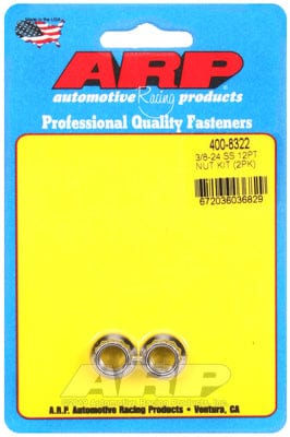 ARP 3/8" UNF Thread, 7/16" Socket (2-Pack) ARP fasteners 12-Point Nut, Polished S/S AR400-8322 SR