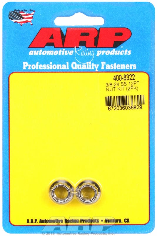 ARP 3/8" UNF Thread, 7/16" Socket (2-Pack) ARP fasteners 12-Point Nut, Polished S/S AR400-8322 SR
