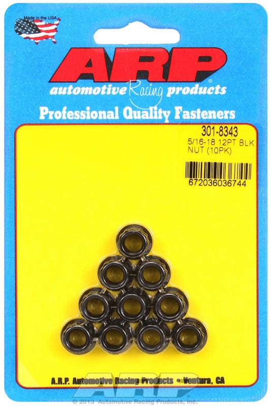 ARP 5/16" UNC Thread, 3/8" Socket (10-Pack) ARP fasteners 12-Point Nut, Chrome Moly Black Oxide AR301-8343 SR