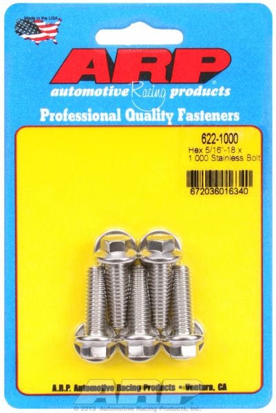 ARP 5/16" UNC x 1.000" UHL With 3/8" Socket ARP fasteners 5-Pack Bolt Kit, Hex Head S/S AR622-1000 SR