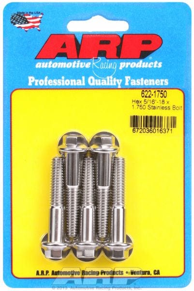 ARP 5/16" UNC x 1.750" UHL With 3/8" Socket ARP fasteners 5-Pack Bolt Kit, Hex Head S/S AR622-1750 SR