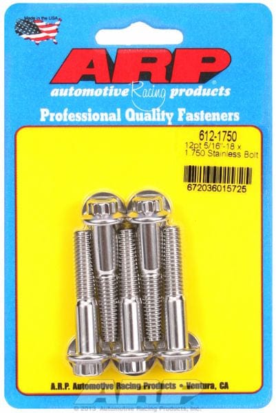 ARP 5/16" UNC x 1.750" UHL With 3/8" Socket Head ARP fasteners 5-Pack Bolt Kit, 12-Point Head S/S AR612-1750 SR