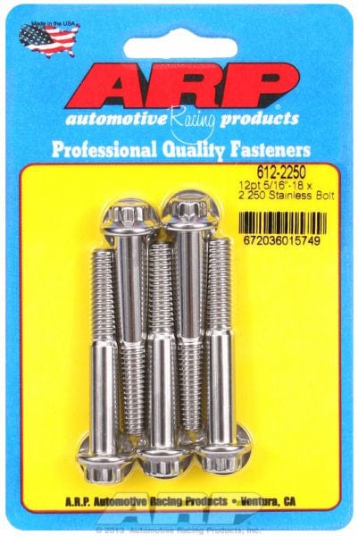 ARP 5/16" UNC x 2.250" UHL With 3/8" Socket Head ARP fasteners 5-Pack Bolt Kit, 12-Point Head S/S AR612-2250 SR