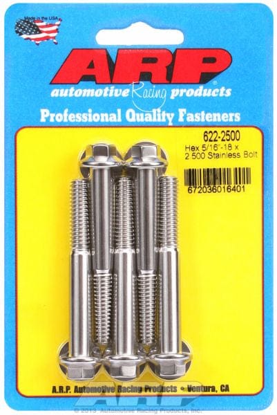 ARP 5/16" UNC x 2.500" UHL With 3/8" Socket ARP fasteners 5-Pack Bolt Kit, Hex Head S/S AR622-2500 SR