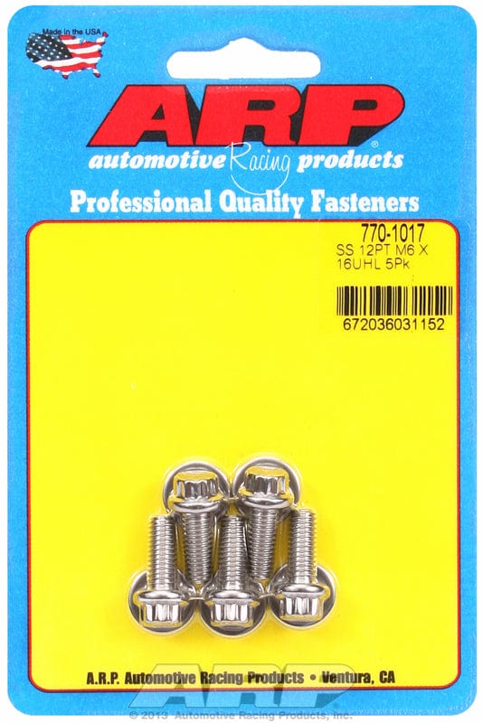 ARP 6mm x 1.00 x 16mm UHL With 8mm Socket Head ARP fasteners 5-Pack Bolt Kit, 12-Point Head S/S AR770-1017 SR