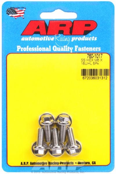 ARP 6mm x 1.00 x 16mm UHL With 8mm Socket Head ARP fasteners 5-Pack Bolt Kit, Hex Head S/S AR760-1017 SR
