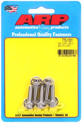 ARP 6mm x 1.00 x 20mm UHL With 8mm Socket Head ARP fasteners 5-Pack Bolt Kit, 12-Point Head S/S AR770-1001 SR