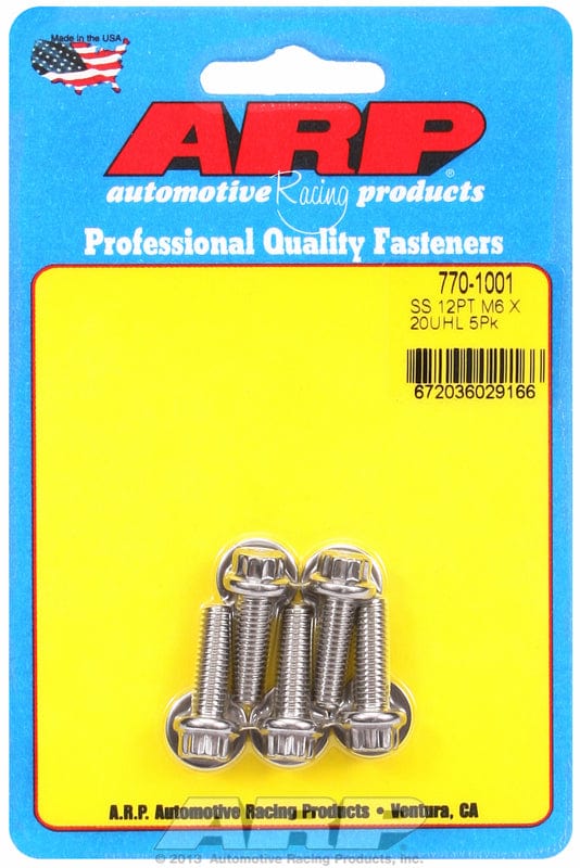 ARP 6mm x 1.00 x 20mm UHL With 8mm Socket Head ARP fasteners 5-Pack Bolt Kit, 12-Point Head S/S AR770-1001 SR